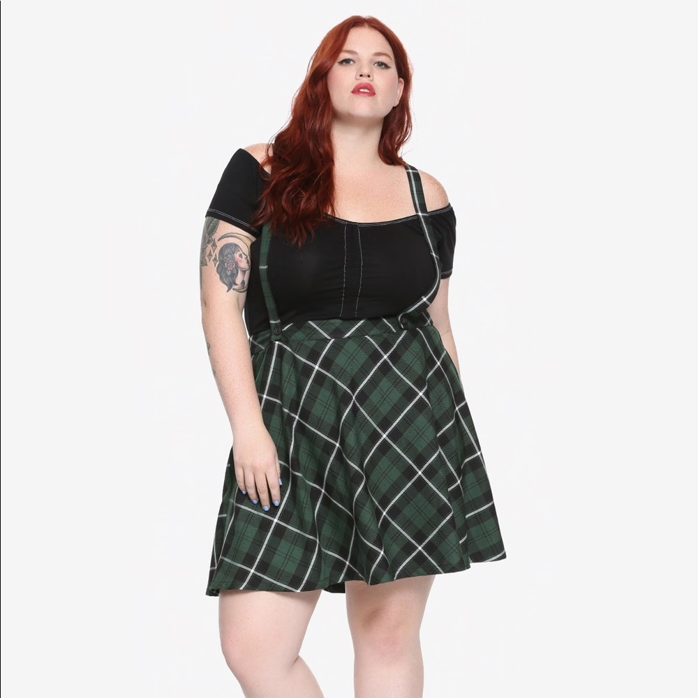 TRIPP GREEN PLAID SUSPENDERS SKIRT Sz XL